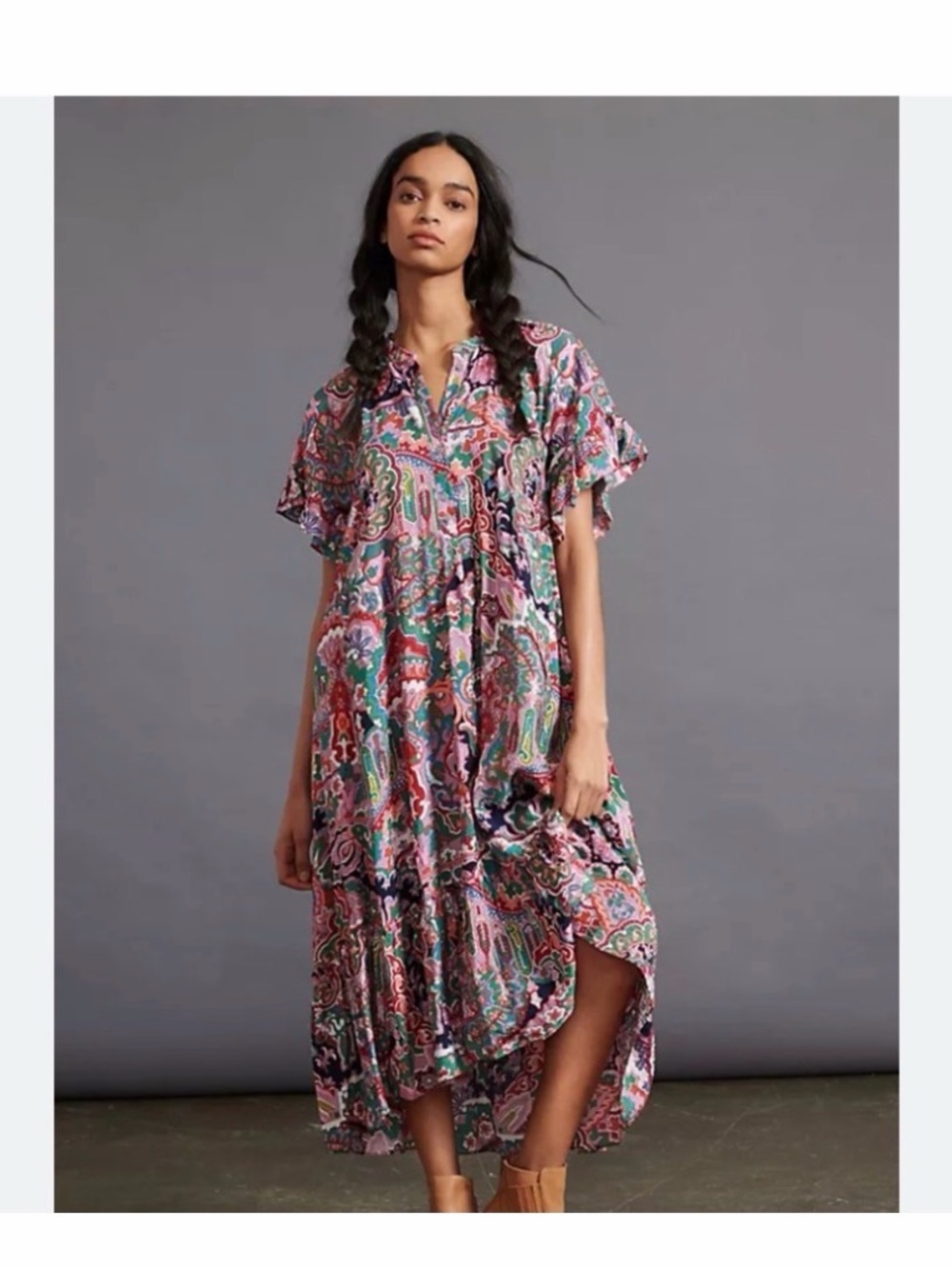 Anthropologie Multicolor Paisley Midi Dress - Pink, Green, Blue